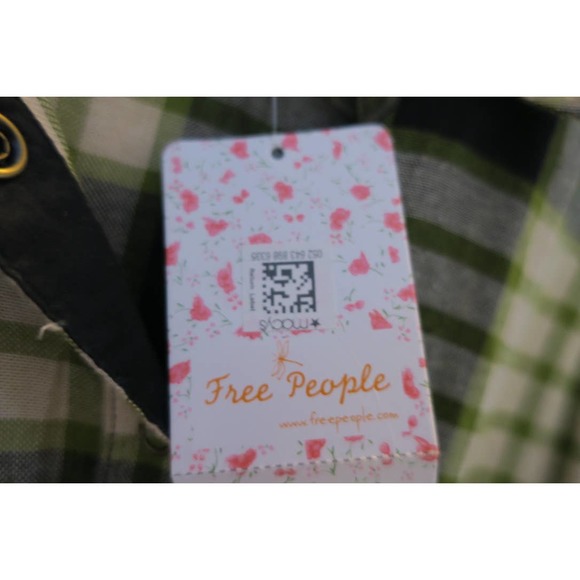 NWT Free People Green Wool Blend Pacific Dawn Plaid Ruched Peplum Raw Hem Blouse - Picture 11 of 15